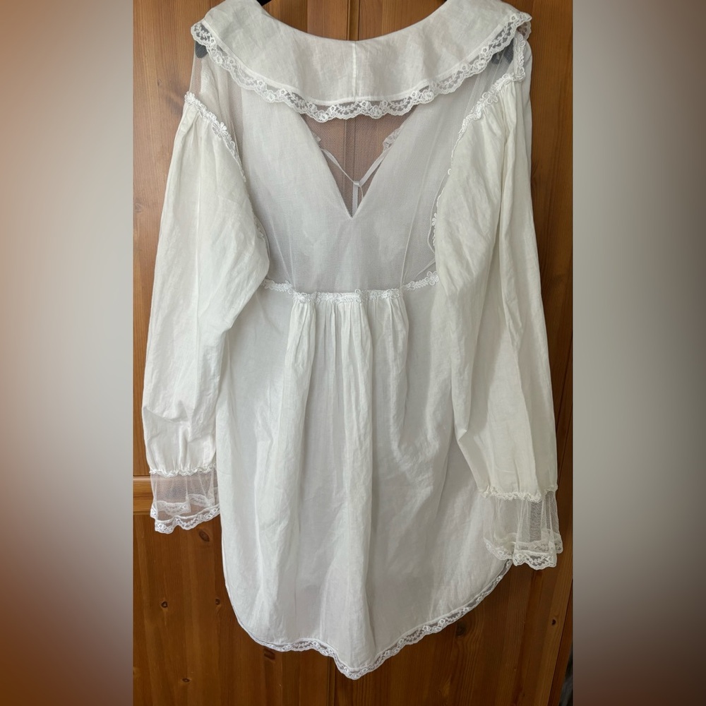 Vintage Bohemian White Lace Trim Blouse size Large